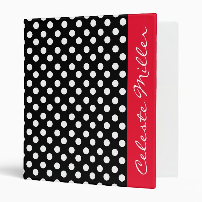 Classeur Pois noirs et blancs à la mode avec rouge (Devant/intérieur)