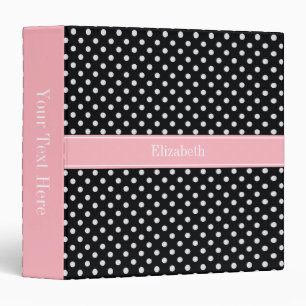 Classeur Pois noirs et blancs Nom rose Monogram