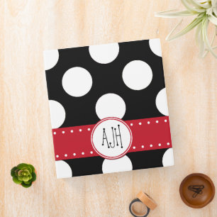 Classeur Pois noirs et blancs, pointillés, Monogramme