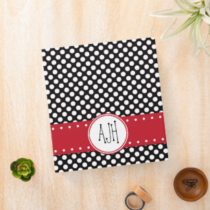 Classeur Pois noirs et blancs, pointillés, Monogramme
