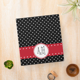 Classeur Pois noirs et blancs, pointillés, Monogramme