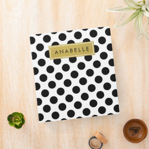Classeur Pois noirs et blancs, pointillés, Votre nom