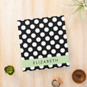 Classeur Pois noirs et blancs, pointillés, Votre nom