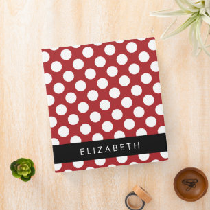 Classeur Pois Rouges, Motif Polka Dot, Votre Nom