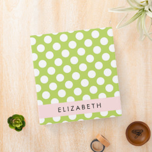 Classeur Pois verts, Motif Pointe Polka, Votre Nom