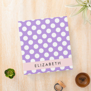 Classeur Pois violets, Motif Pointe Polka, Votre Nom