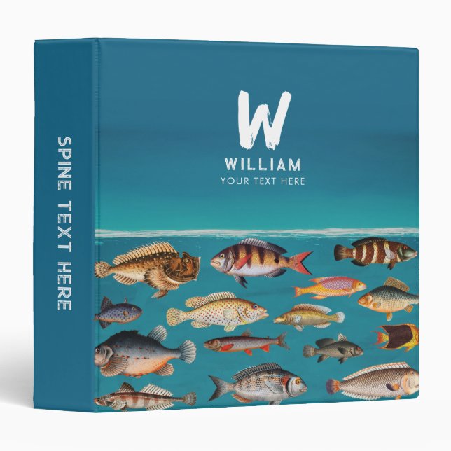 Classeur Poisson Monogramme Sous Océan Bleu (Devant/Côté)