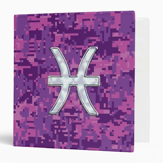Classeur Poissons Zodiac sur Camouflage numérique rose Fuch (Devant/Intérieur)