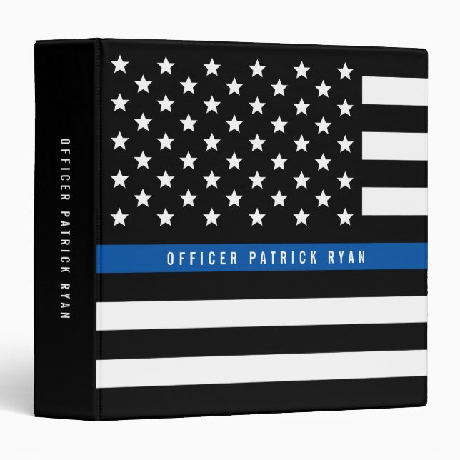 Classeur Police Mince Blue Line American Flag Ajouter un no (Devant/Côté)
