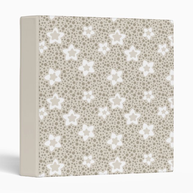Classeur Polka beige point rétro avec étoiles et fleurs (Devant/Côté)
