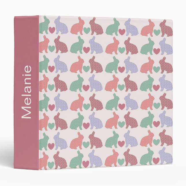Classeur Polka Dot Bunnies Motif sur rose Personnalisé (Devant/Côté)