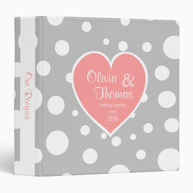 Classeur Polka Dot Motif et Heart Rose Grey (Devant/Côté)