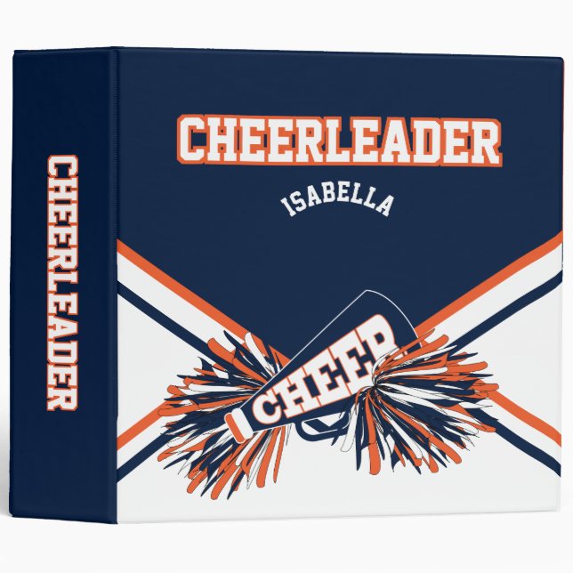 Classeur Pom-pom girl - bleu marine, orange et blanc 2" (Devant/Côté)