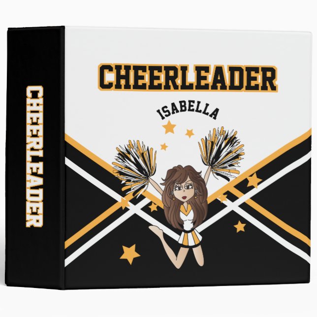 Classeur Pom-pom girl en noir, blanc et or (Devant/Côté)