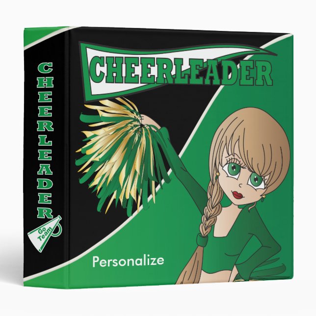 Classeur Pom-pom girl pour fille de dessin - Vert (Devant/Côté)