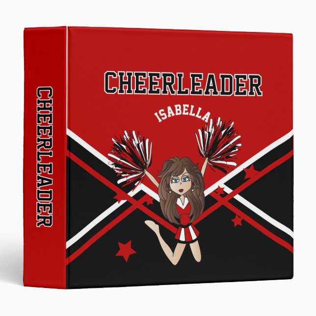 Classeur Pom-pom girl scolaire Noir, Blanc et Rouge foncé (Devant/Côté)