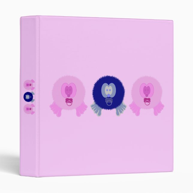 Classeur Pom Pom Pom rose et bleu (Devant/Côté)