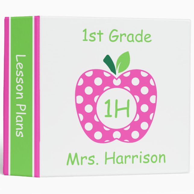 Classeur Pomme rose et vert de l'enseignant Preppy Personna (Devant/Côté)
