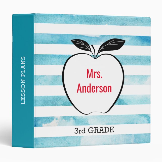 Classeur Pomme sur l'aquarelle tendance Stripes enseignant (Devant/Côté)