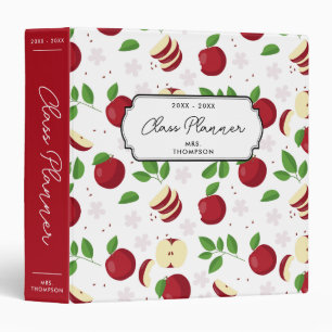Classeur Pommes rouges, fleurs et verdure Enseignant