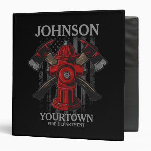 Classeur Pompier NOM Fire Department Hydrant USA Drapeau