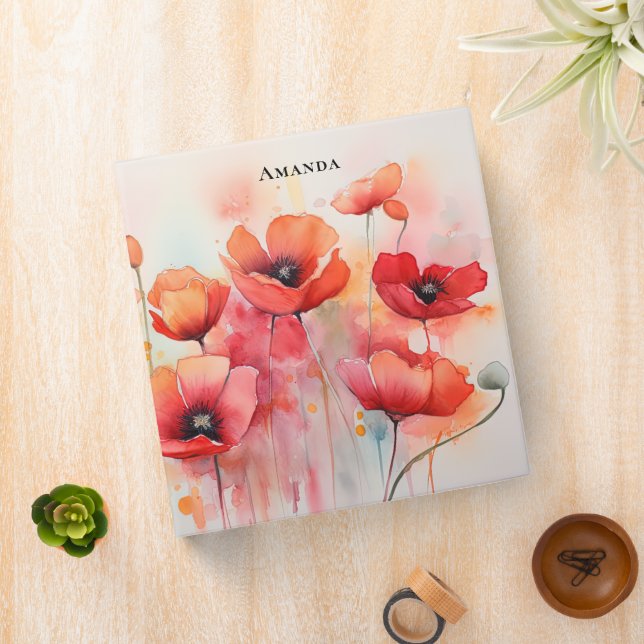 Classeur Poppies d'aquarelle rouge dans un champ (In Situ)