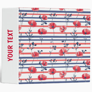Classeur Poppies rouges avec Feuilles bleus et Motif rayé 2