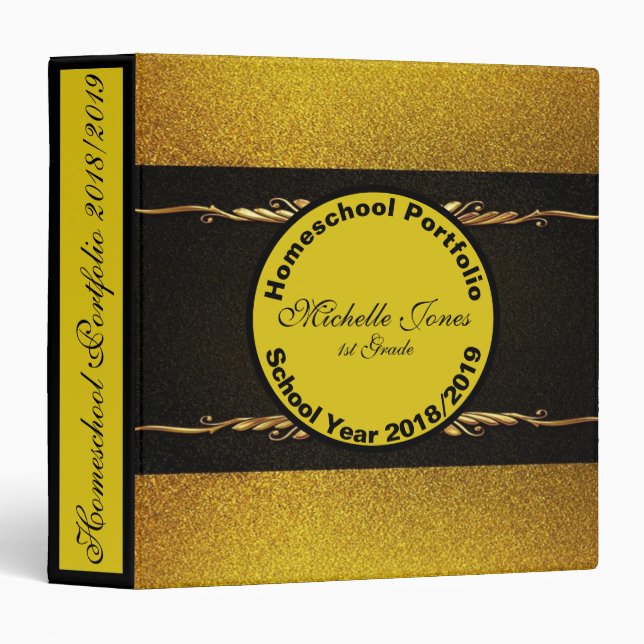 Classeur Portefeuille Black and Gold Homeschool (Devant/Côté)