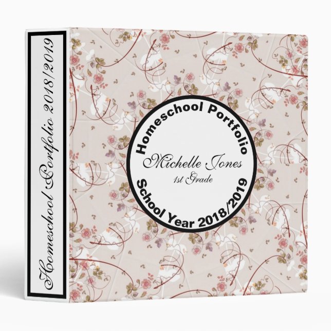 Classeur Portefeuille de design floral rose clair (Devant/Côté)