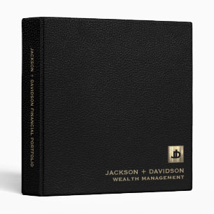 Classeur Portefeuille de logo initial en cuir noir brossé o