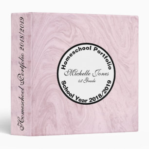 Classeur Portefeuille d'école en marbre rose