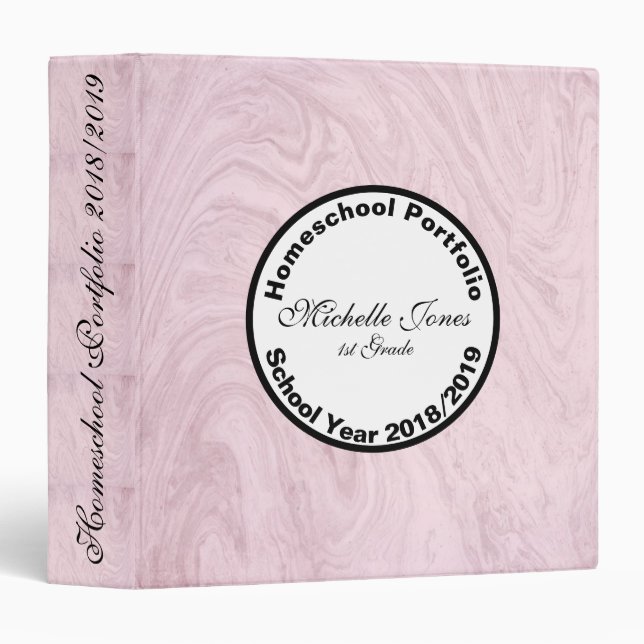 Classeur Portefeuille d'école en marbre rose (Devant/Côté)