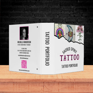 Classeur Portfolio de Tatouage Code QR Photo Texte Moderne