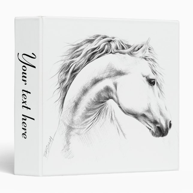 Classeur Portrait de cheval dessin Art équestre Votre texte (Devant/Côté)