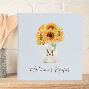 Classeur Pot de fleurs tournesol monogrammé bleu pastel pou