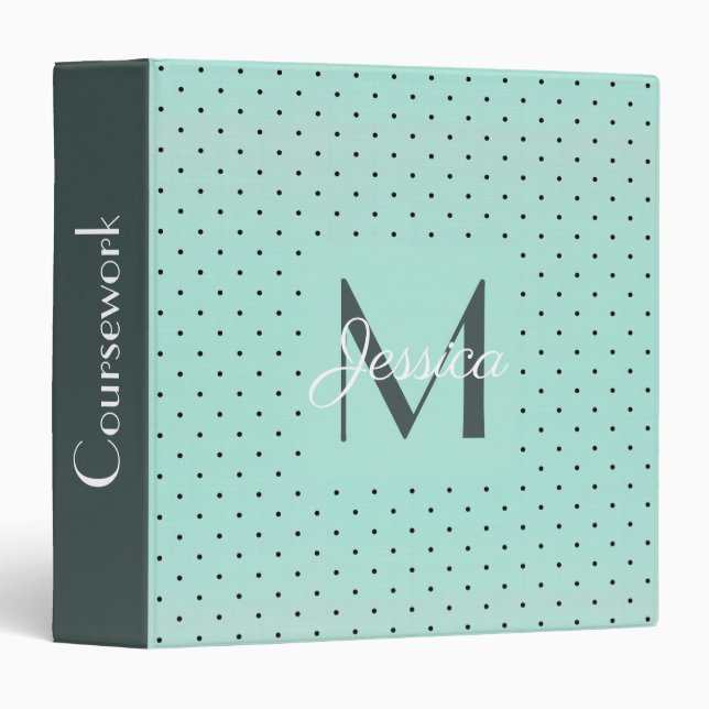 Classeur Pot Polka Turquoise moderne et monogramme (Devant/Côté)