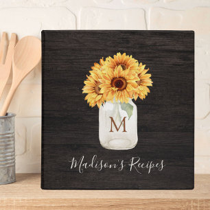 Classeur Pots Mason Sunflower Monogrammés Recette en Bois N