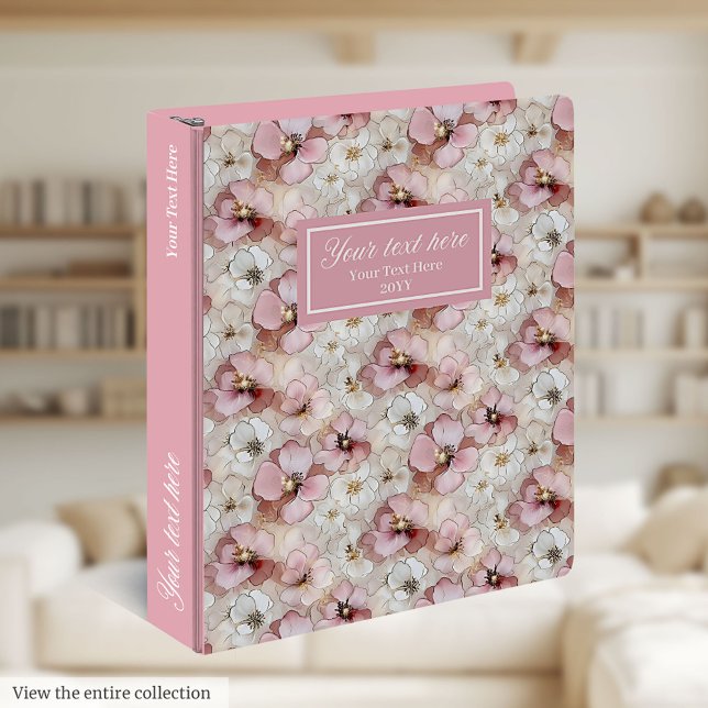 Classeur Poudre rose et or Delicate Floral Monogramme cadea (Powder Pink and Gold Delicate Floral Monogram Gift)