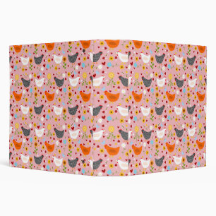 Classeur Poulets dans le Jardin Fleur Rose