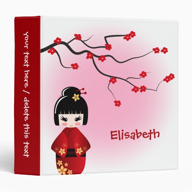 Classeur Poupée japonaise de kokeshi aux fleurs de Sakura (Devant/Côté)