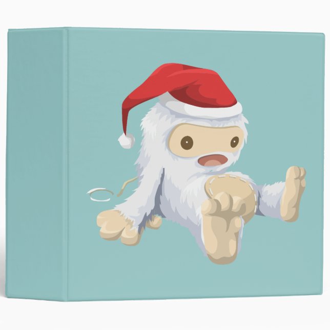 Classeur Poupée Yeti de Noël portant un chapeau de Père Noë (Devant/Côté)