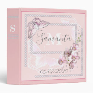 Classeur Pour fille, bébé, rose, strass, Orchidée