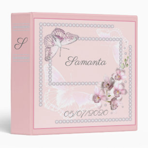 Classeur Pour fille, bébé, rose, strass, Orchidée