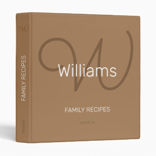 Classeur pour les recettes familiales, monogramme brun clai