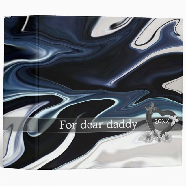 Classeur Pour mon papa, arrière - plan de marbre, bleu et n (Devant/Côté)