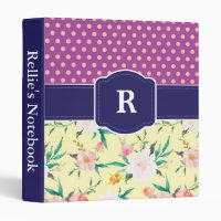 Classeur pourpre floral de point de polka