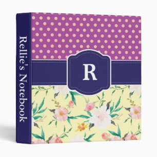 Classeur pourpre floral de point de polka