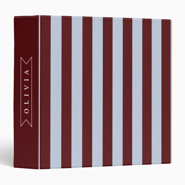 Classeur Pré-personnalisé Marron Bleu Cabana Rayé (Devant/Côté)