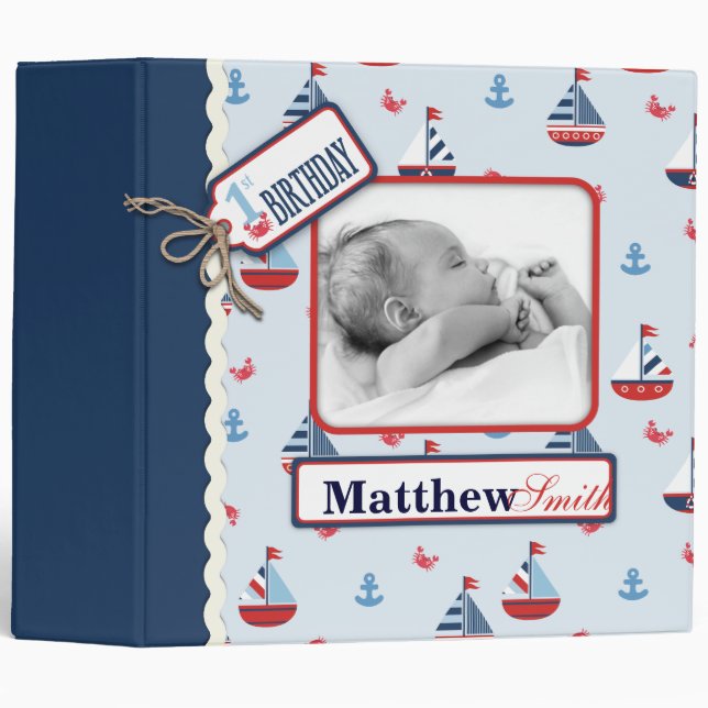 Classeur Premier album nautique d'anniversaire (Devant/Côté)