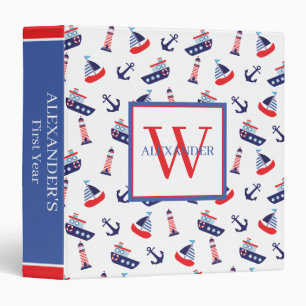 Classeur Préppy Nautical Voiliers Monogramme Mémoire